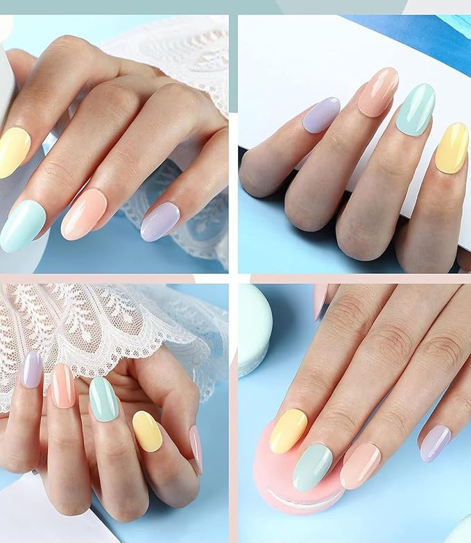 Semi Cured Gel Nail Strips, Candy 20pcs Gel Nail Stickers UV for Home Nails DIY (Macaron)