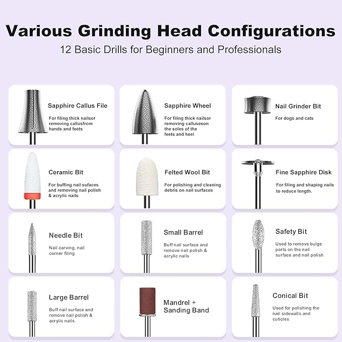 Professional Cordless Nail Drill Kit,Alloy Electric Nail File for Acrylic Nails Gel Polishing Callus Remover,30,000RPM with LED Display Rechargeable Quiet Manicure Pedicure Kit for DIY,Home Salon Use