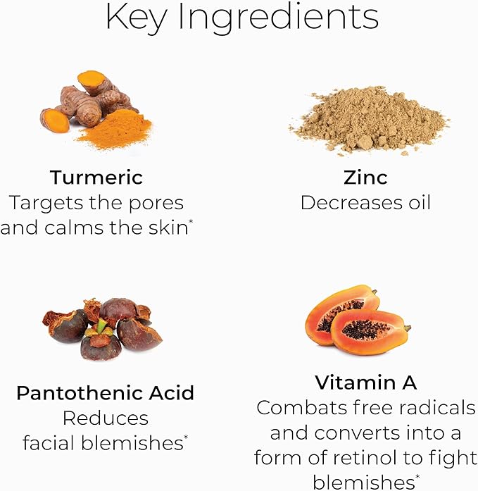 Hush & Hush SkinCapsule™ Clear+, Skin Care Supplement, Vegan, Acne Treatment for face, Clean Nutraceuticals Supplements That Contains Vitamin A, Turmeric, Dandelion Root, Zinc - 60 Capsules