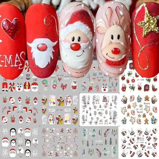 12 Sheets Christmas Nail Stickers Water Transfer Nail Decals Santa Claus Snowman Elk Penguin Nail Art Stickers Pine Winter Nail Art Supplies for Women Xmas Nail Art Decorations
