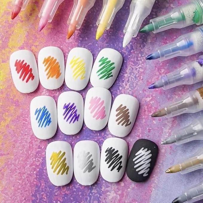 12 Colors Nail Art Pens for Painting Nails, 0.7mm Acrylic Paint Makers DIY Nail Art Markers for Kids and Adults, Quick-drying Nail Polish Pens Doodle Pens for Drawing Point Liner