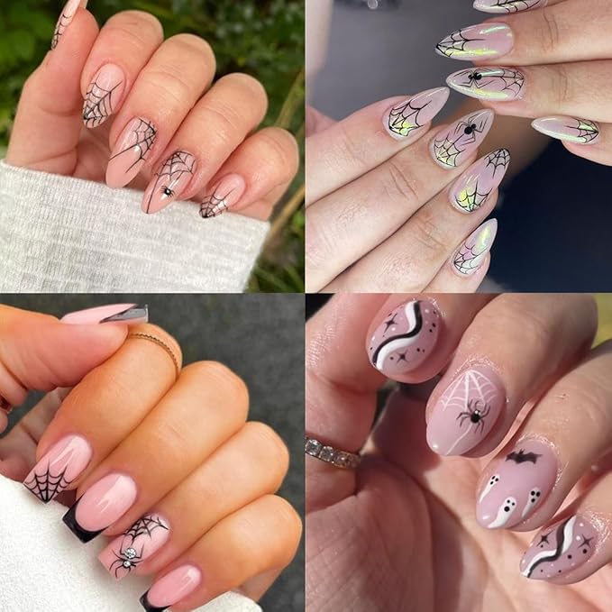 Spider Ghost Bat Spider Web Nail Art Stickers Decals 3D Self-Adhesive Glitter Halloween Nail Sticker Holiday Design Nail Decoration Supplies Charms for Women Acrylic DIY Nail Art Manicure 8 Sheets