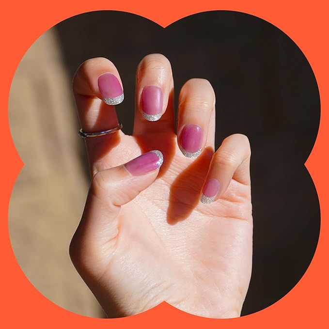 Heyhae Semi Cured Gel Nail Strips | No LED Lamp Needed | French, Purple | Easy Apply & Remove, Salon Quality | Includes 28 Strips, 1 Prep Pads, Nail File & Wooden Stick - Hey, Love Your Vibe
