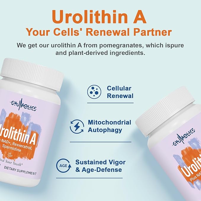 High Dose Urolithin A 1200mg Supplement for Mitochondrial, Cellular Longevity Support for Women & Men, NAD+, Trans-Resveratrol & Spermidine – High Purity & Potency, 90 Capsules