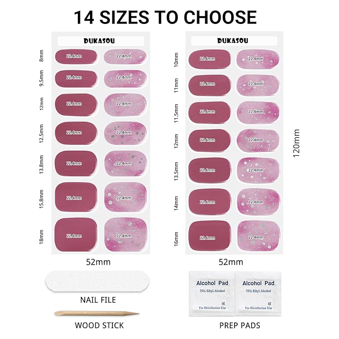 Semi Cured Gel Nail Strips, Berry Plum | 28 pcs Gel Nail Strips Work with Any UV Lamp, Salon Quality UV Nails Stickers, Easy to Apply for Home Nails DIY
