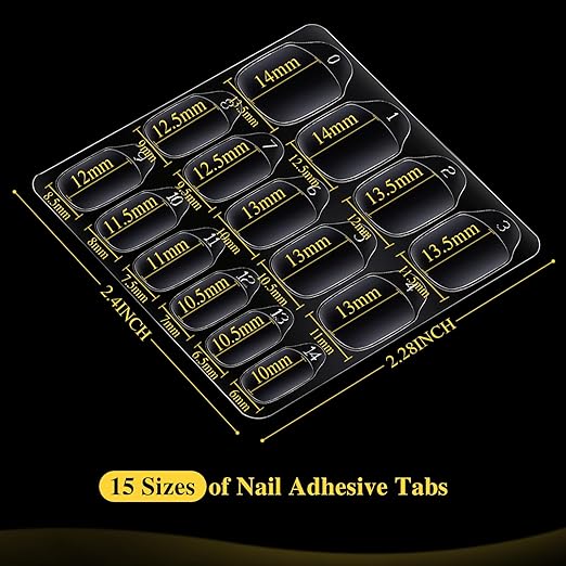 Teenitor 300pcs Nail Adhesive Tabs for Press on Nails, 15 Sizes of Nail Sticky Tabs for Nails Press on Nail Stickers, Nail Glue Stickers Press on Sticky Tabs, 20 Sheets