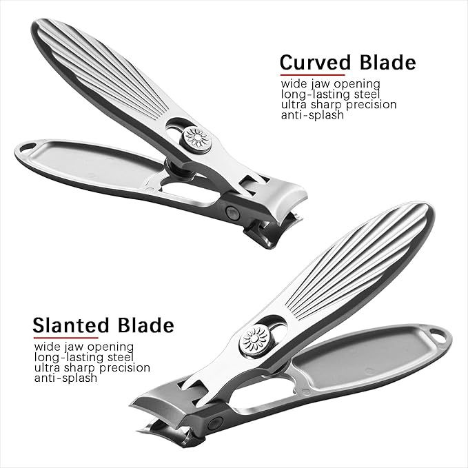 Curved and Slanted Nail Clippers Set for Men Thick Nails, Large Wide Jaw Opening Heavy Duty Stainless Steel Ultra Sharp Toenail Clippers with Catcher for Adult,Seniors (Grey-Combo)