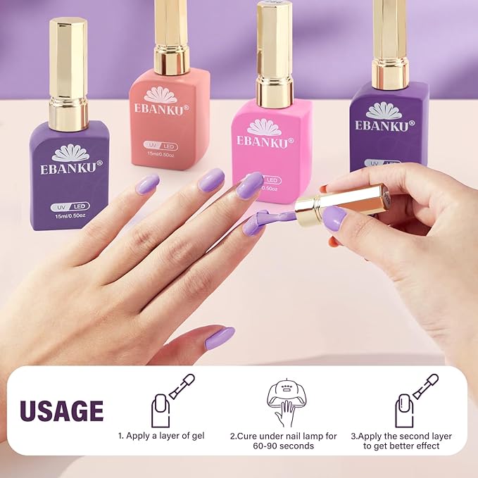 EBANKU 6 Pcs Pink Gel Nail Polish Set, 15ML Same Color Same Bottle White Purple Soak Off Gel Nail Polish Kit Nail Art Manicure Gifts for Women