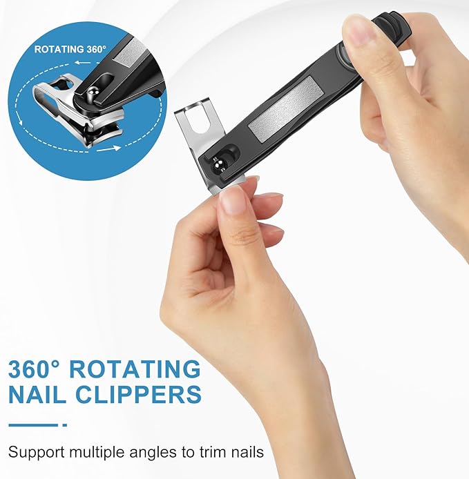 Toenail Clippers for Thick Toenails, Wide Jaw Opening Nail Clippers for Men Seniors, Large Heavy Duty Toe Nail Clippers with Rotary Head, Sharp No Splash Fingernail Clipper Cutter with Catcher