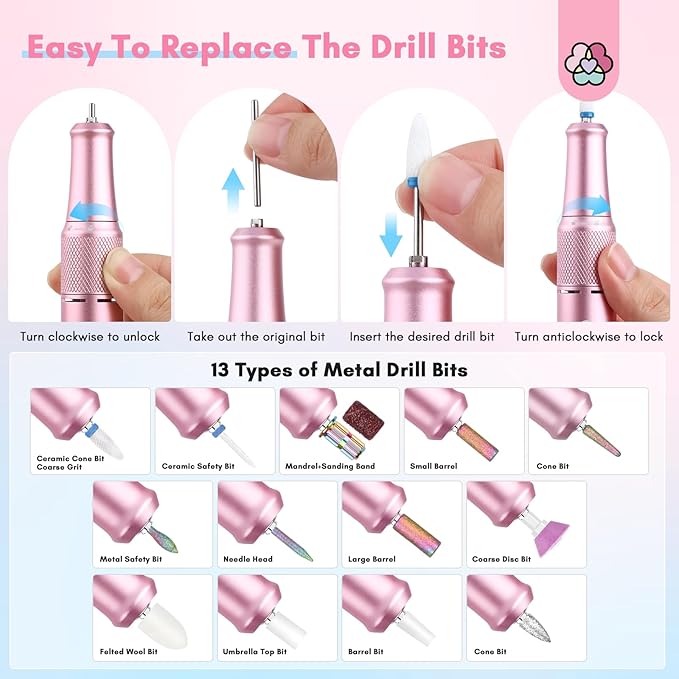 SAVILAND Portable Nail Drill Professional: 40000 RPM Upgrad E File 2024 Digital Pro Electric Cordless Fast Remover Anti-Shaking | Manicurist Nail Salon Superior Compactible for Acrylic Nails