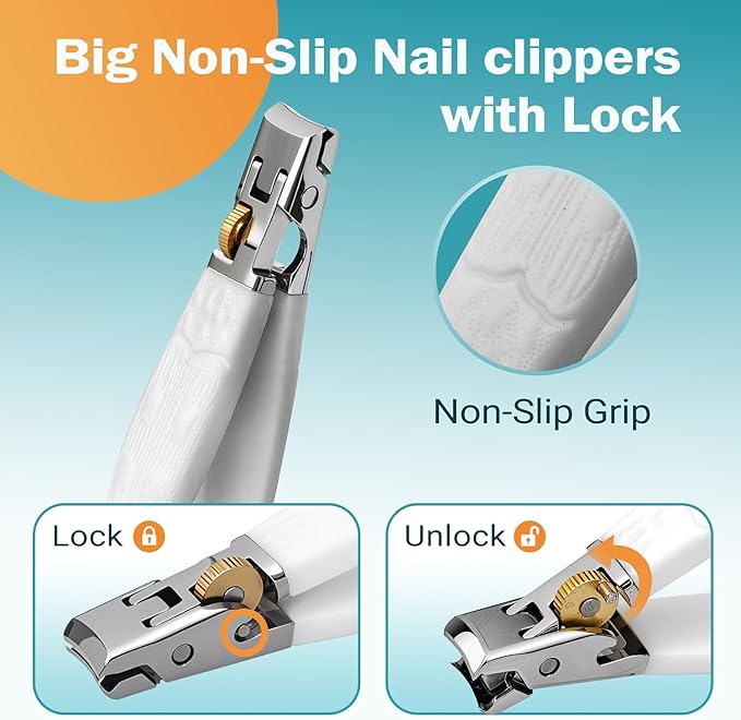 Heavy Duty Nail Clippers for Thick Toenails & Fingernails - Razor-Sharp Stainless Steel Blades with Wide Jaw, Anti-Slip Grip, Safety Lock & Splash Guard (Seniors/Men/Women/Kids)
