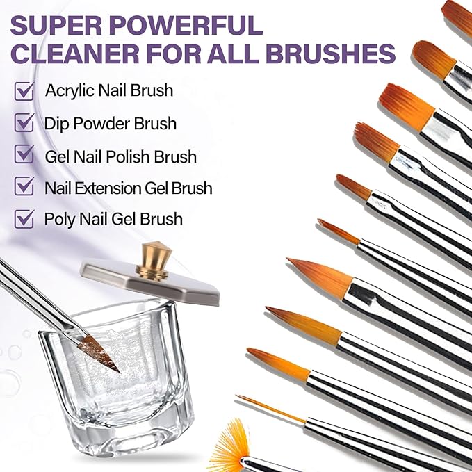 TOROKOM Acrylic Nail Brush Cleaner, 4 OZ Acrylic Brush Cleaner Nail Brush Cleaner Conditioner with Dappen Dish and Nail Cleaning Pads for Quickly Clean Gel Polish, Nail Extension Gel, Acrylic Nails