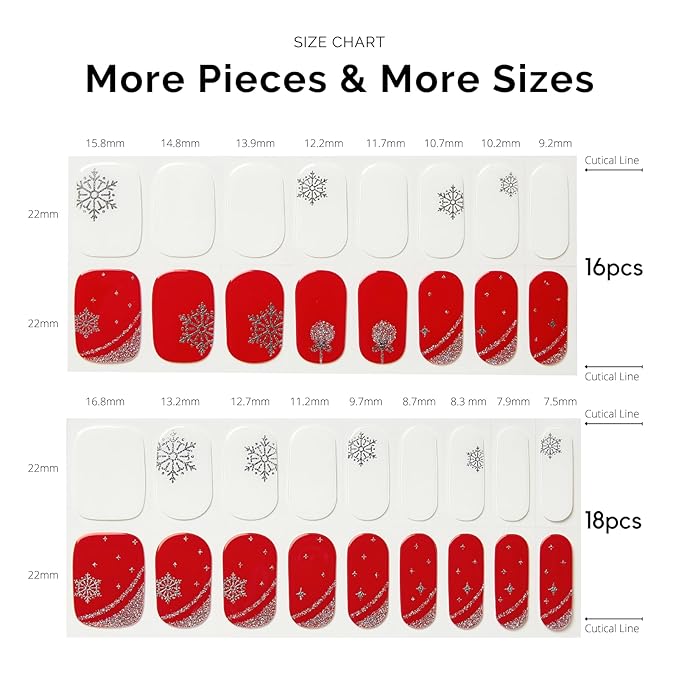 Semi Cured Gel Nail Strips - NAILOG 34 Pcs Gel Nail Stickers for Christmas Day | Buy 2 Get 1 UV Light | Long Lasting Nail Wraps with Glossy Gel Finish Red, Holly Jolly