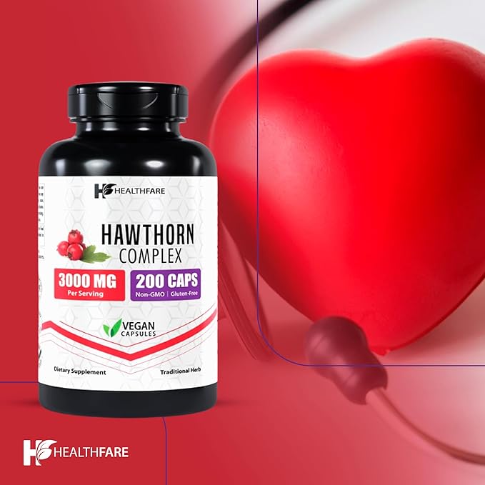 Hawthorn Supplement, 3000mg | 200 Veg Capsules | Traditional Herbal Support | Gluten-Free | Non-GMO
