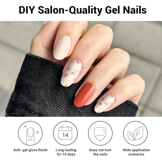 Semi Cured Gel Nail Strips, Flash Pink | 28 PCS Solid Color Gel Nail Strips Works with UV Light, Salon Quality Nails Stickers Full Nails Wraps