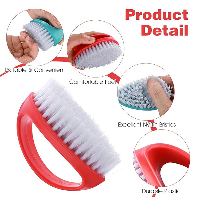 2 Pcs Hand and Nail Brush, Nail Clippers Heavy Duty Scrub Clean Brushes with Nylon Bristles for Cleaning Soft Stiff Fingernails Fingers Toes and Nails Scrubber Men Women(Red, Blue)
