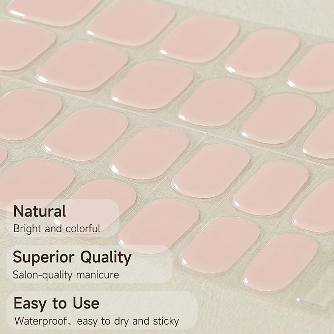 Semi Cured Gel Nail Strips, Sakura Powder | 28 pcs Gel Nail Strips Work with Any UV Lamp, Salon Quality UV Nails Stickers, Easy to Apply for Home Nails DIY