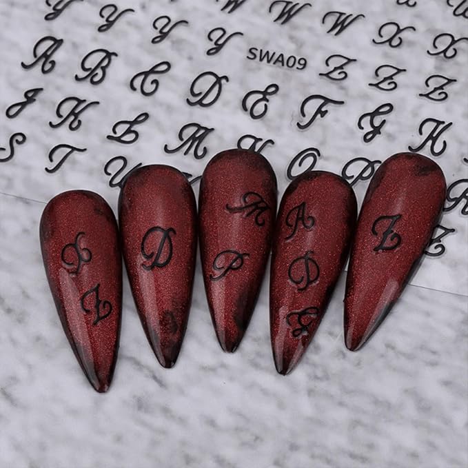 12 Sheets English Letters Nail Stickers for Nail Art 3D Self-Adhesive Retro Gold Silver Nail Decals Black White English Pattern Design Nail Art Stickers for Women Manicure Tip DIY