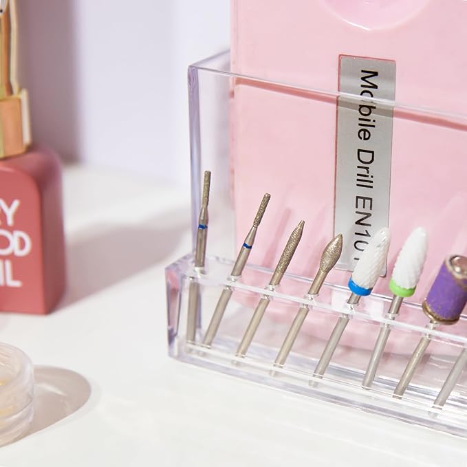 10 Holes Storage Box Holder Organizer to Display Nail Drill Bit File Brush Electric Machine Manicure Accessory, Grinding Tool Essentials, Acrylic Clear Transparent Stand Case Desk Room Accessories