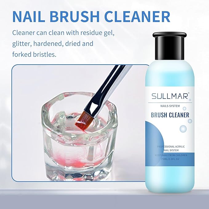 Nail Art Brush Cleaner & Restorer Quickly Clean Gel Nail Brushes Nail Brush Preserver for Any Nail Art Brush DIY Salon at Home 2.5fl.oz