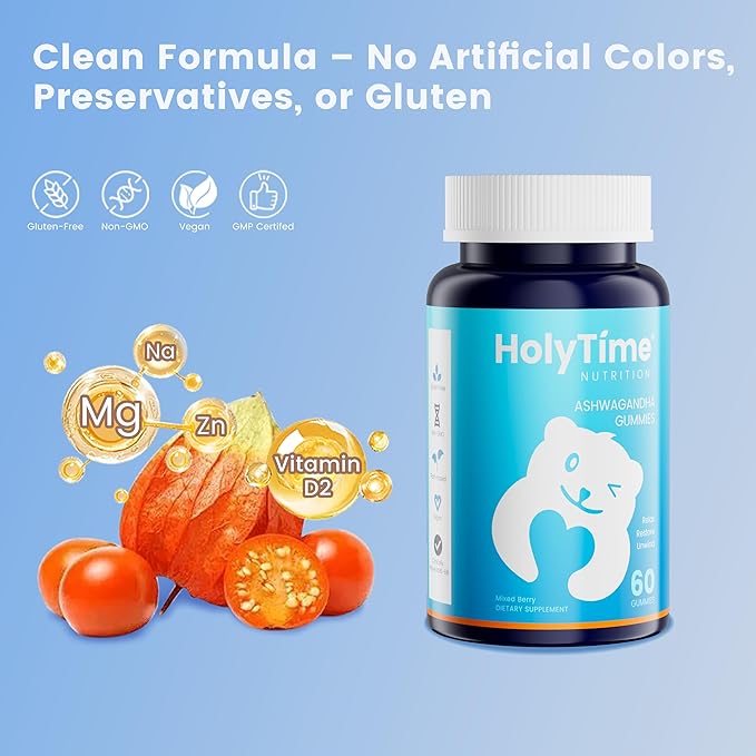 HolyTime Ashwagandha Gummies – 60 Vegan Soft Chews,KSM-66 – Natural Herbal Blend for Everyday Balance – Plant-Based & Gluten-Free – Vegan Friendly & Daily Wellness Support