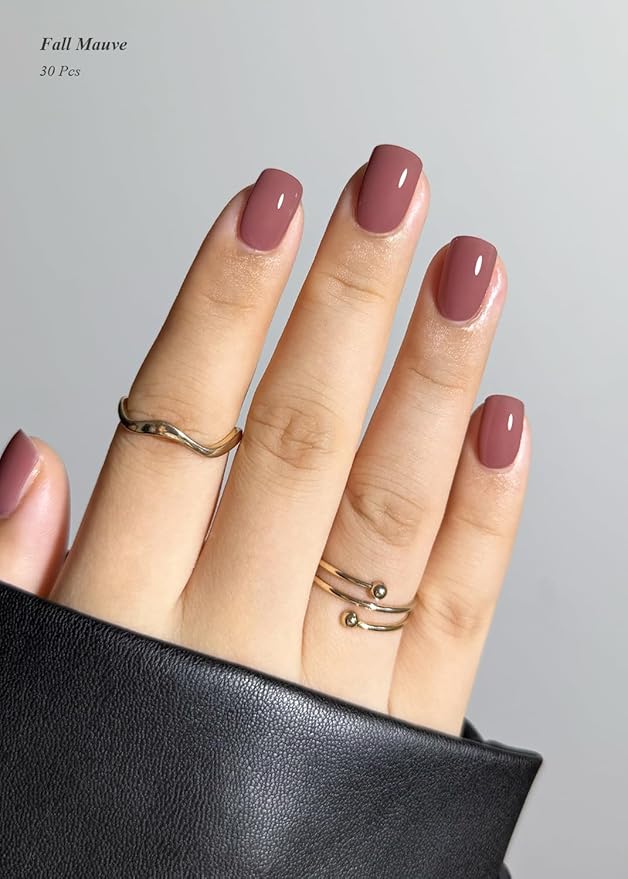 Semi Cured Gel Nail Strips (Fall Mauve), 30 Pcs Red Gel Nail Wraps, Stickers, UV Light Required