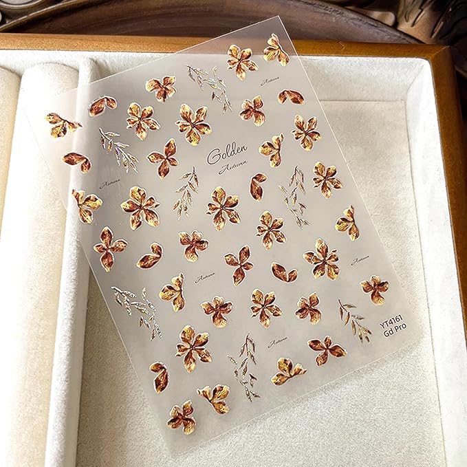 1Sheet Devil Flower Nail Art Stickers 5D Embossed Brown Flowers Designs Nail Decals for Acrylic Nails Self-Adhesive Cute Floral Nail Stickers Shiny Leaf Nail Decal for Women Nails Decor Accessories