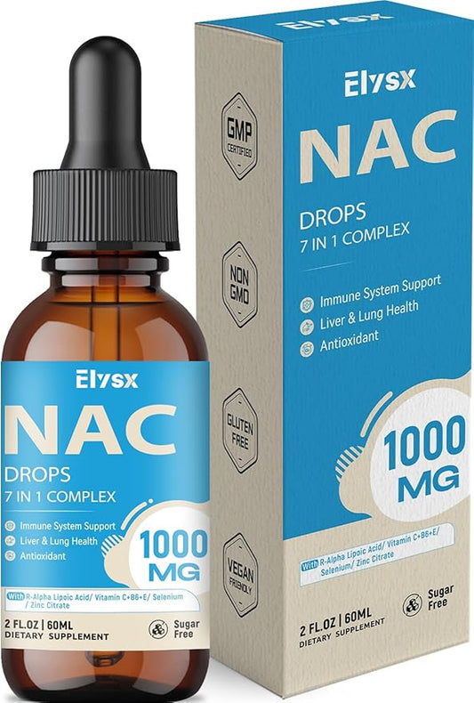 Liquid NAC Drops 1000MG, NAC Supplement N-Acetyl Cysteine with Alpha Lipoic Acid for Adults & Kids, Immune System & Antioxidant Support, Liver & Lung Health, Natural Lemon Flavor, Sugar Free, 2FL OZ