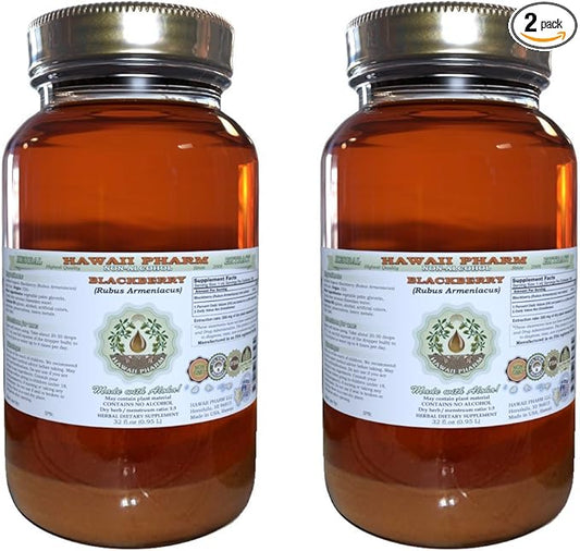 BlackBerry Alcohol-Free Liquid Extract, BlackBerry (Rubus Armeniacus) Root Glycerite Hawaii Pharm Natural Herbal Supplement 2x32 oz Unfiltered