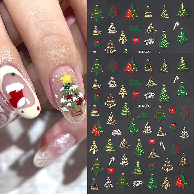 6 Sheets Christmas Nail Art Stickers Christmas Nail Decals Xmas Tree Snowflakes Sticker Design Manicure Decals Winter Holiday Nail Stickers for Women Salon Manicure Decoration Accessories