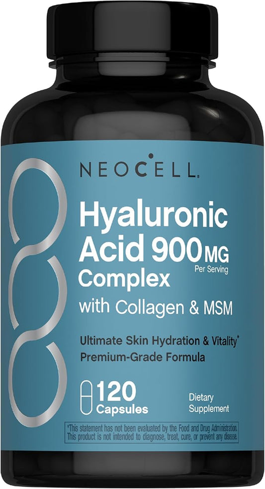 NeoCell Hyaluronic Acid Complex 900mg | 120 Capsules | with BioActive Collagen Peptides & MSM | Premium Grade Formula