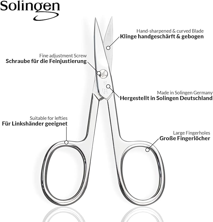 Solingen Nail Scissors Curved Blade – Precision German Steel for Fingernails & Toenails, Manicure & Pedicure, Extra Sharp with Stylish Storage Case