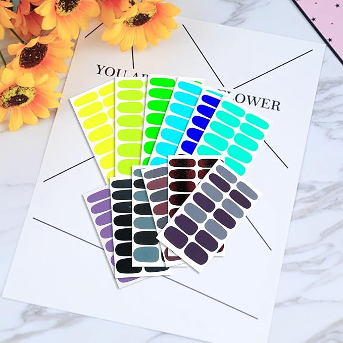 WOKOTO 20 Sheets Blue Purple Nail Wraps for Women Solid and Gradient Designs Polish Strips With File Kit Stick On Stickers Full Art Decals Color Sheets