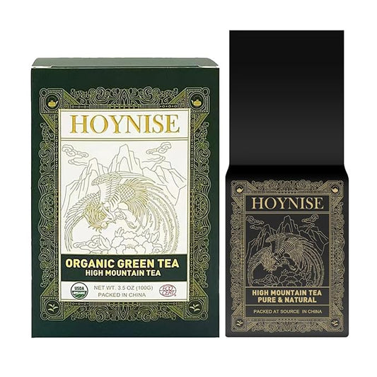 HOYNISE - USDA Organic Green Tea Loose Leaf - High Antioxidant - Zero Artificial Flavorings & Additives - Enjoy Hot or Iced - High Mountain Grown,100g/3.5oz
