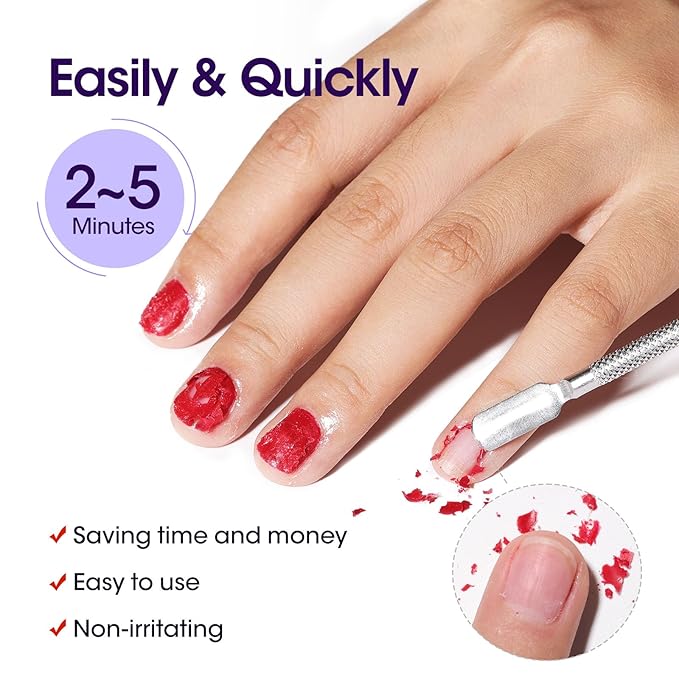 Gellen 2 Pcs Gel Polish Remover Kit with Nail File and Cuticle Pusher - Easily Remove Gel Nail Polish in 2-5 Minutes