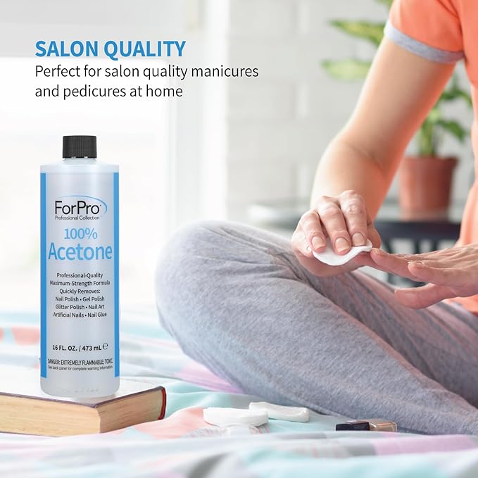 ForPro Professional Collection 100% Pure Acetone, Professional Nail Polish Remover for Natural, Artificial, Acrylic, and Sculptured Nails, Removes Gel Polish, Glue, and Glitter, 16 fl. oz.