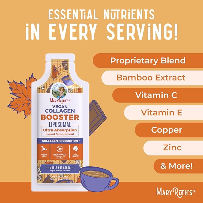 MaryRuth Organics Collagen Booster Liposomal | Sugar Free | Liquid Collagen Booster with VIT C, E, Zinc,Copper&Silica | Skin Care&Joint Support Supplement | Vegan | Non-GMO | Gluten Free | 14 Serving
