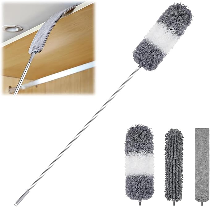 Retractable Gap Dust Cleaner, Feather Duster Set & 27-80 inch Extendable Long Handle, Retractable Duster Brush for Cleaning Under Appliances Sofa Couch Bed Refrigerator Furniture