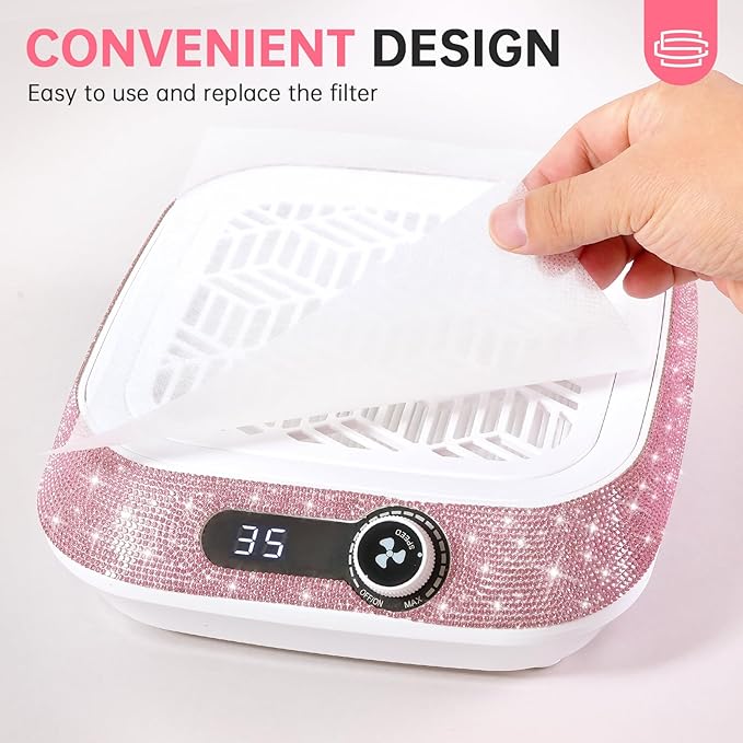 Professional Nail Dust Collector,Powerful Dust Collector Nail Tech with Reusable Filter,Compact Vacuum Fan Dust Collector Manicure Pedicure Tool for Acrylic Nail Polish,Salon & Home