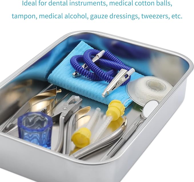 Medical Surgical Trays Stainless Steel Dental Instruments Tray Organizer Holder Sterilization Plate Trays Boxs with Lid & Handle Grip Large