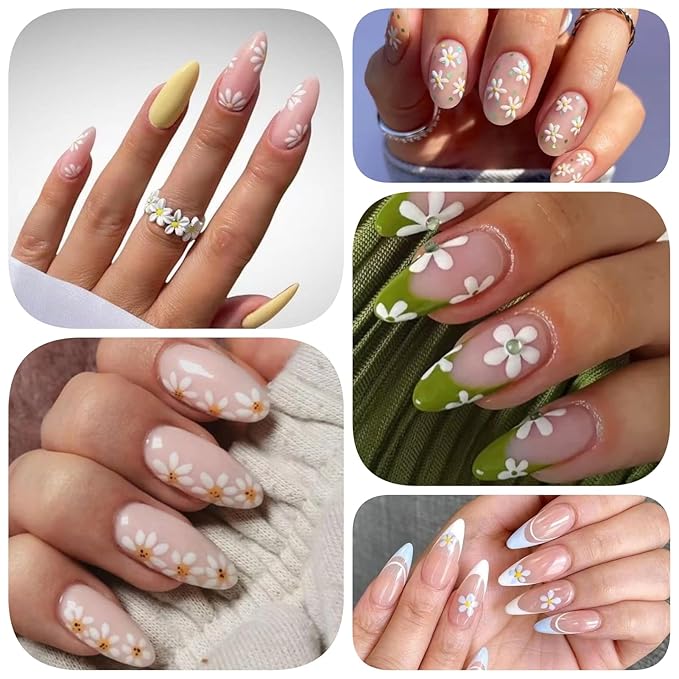 winthrop 8 Sheets Daisy Nail Art Stickers, Charming Flower Chrysanthemum 3D Trendy Design Self-Adhesive Spring Summer Nail Art Decals, DIY Manicure Decoration Supplies Accessories for Women Girls