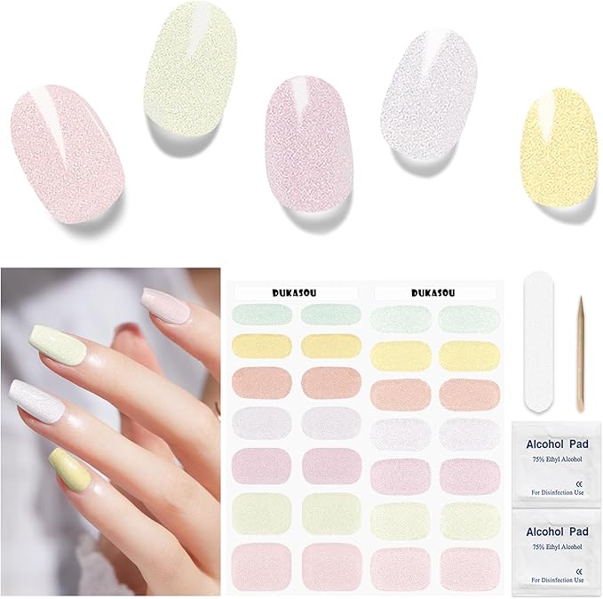 Semi Cured Gel Nail Strips, 28 pcs UV Gel Nail Stickers Full Nails Wraps for Women Home DIY Nails Art, UV Light Required(Colorful Rainbow)