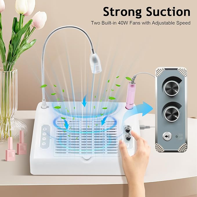 5 in 1 Nail Dust Collector, Manicure Machine Nail Dust Collector, Professional 30000rpm Multifunctional Electric Nail Drill Machine with Dust Collector Vacuum LED Desk Lamp for Acrylic Nails