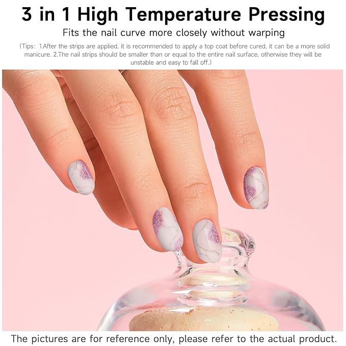 Semi Cured Gel Nail Strips, Bling | 28 pcs Gel Nail Strips Work with Any UV Lamp, Salon Quality UV Nails Stickers, Easy to Apply for Home Nails DIY