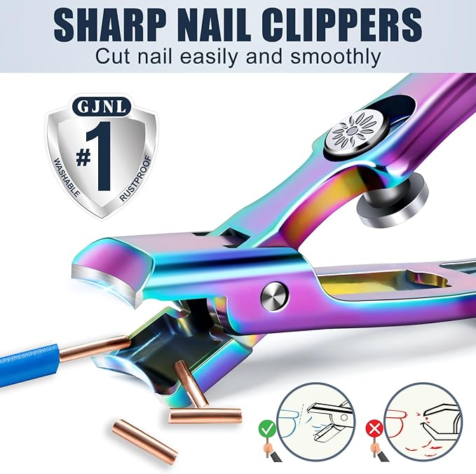 Stocking Stuffers for Men, Upgrade Colorful Wide Jaw Nail Clippers with Catcher - New Toenail Clippers for Men Seniors Thick Nail, Anti-Splash Ultra Sharp Christmas Xmas Presents Gifts for Adults