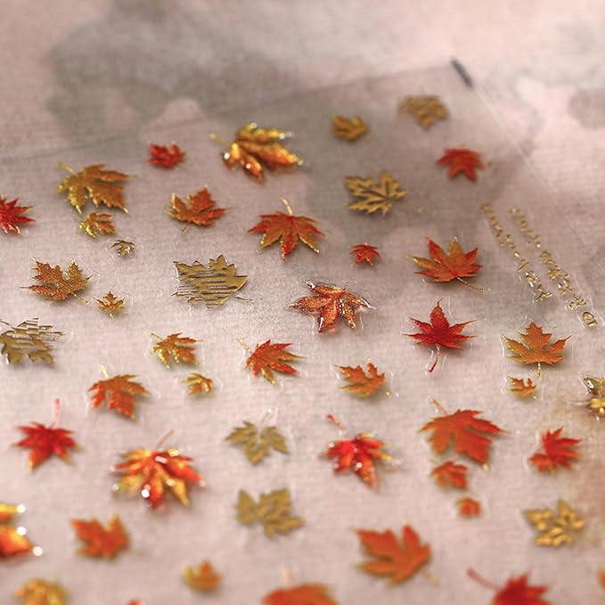 Fall Nail Art Stickers 5D Self-Adhesive Jelly Nail Decals Autumn Leaf Nail Stickers Maple Leaf Nail Art Supplies Cute Fallen Leaves Manicure Slider for Women Thanksgiving Day Acrylic Nails Decoration