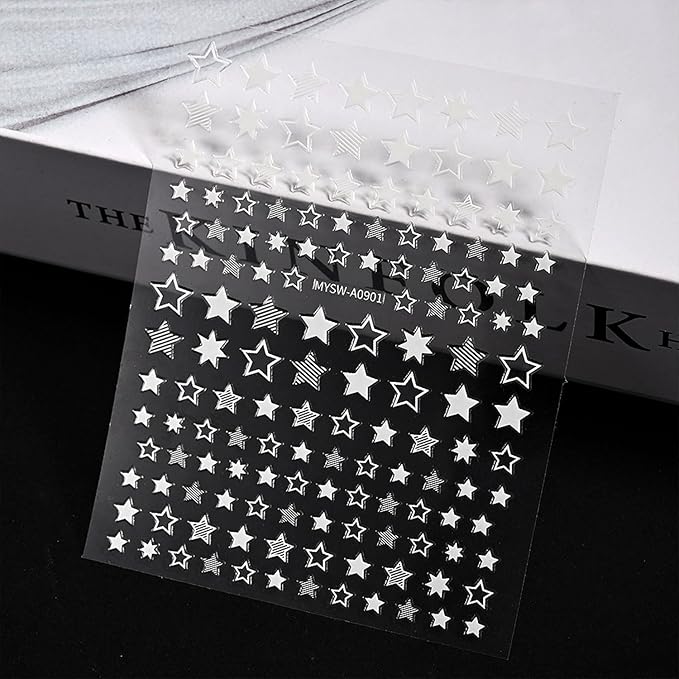 12 Sheets Star Nail Stickers Blue Red White Nail Decals Independence Day with Design Nail Decals for Nail Art 3D Self-Adhesive Nail Decoration for Women 4th of July Acrylic Nails Supplies