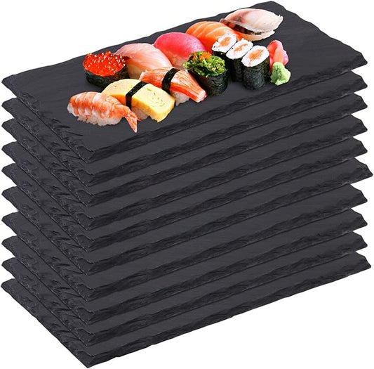 10 Pack 10 x 4.72 Inch Slate Cheese Boards, Black Rectangle Slate Charcuterie Boards, Natural Charcuterie Stone Plates for Parties, Gifts, and Special Events, Cheese, Sushi, Food.