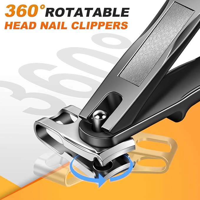 Toenail Clippers for Thick Toenails, Sharp Angled Head & 360° Rotating Nail Clippers, 37mm Wide Jaw Opening Toenail Clippers for Men