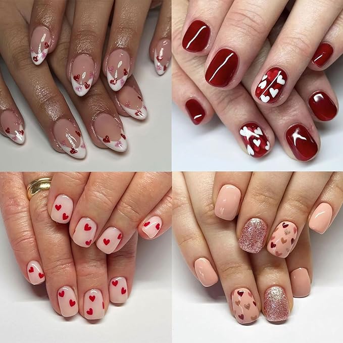 12 Sheets Valentine's Day Nail Art Stickers 3D Self-Adhesive Nail Decals Colorful Love Heart Nail Stickers Red Pink Valentines Nail Sticker for Women Supplies